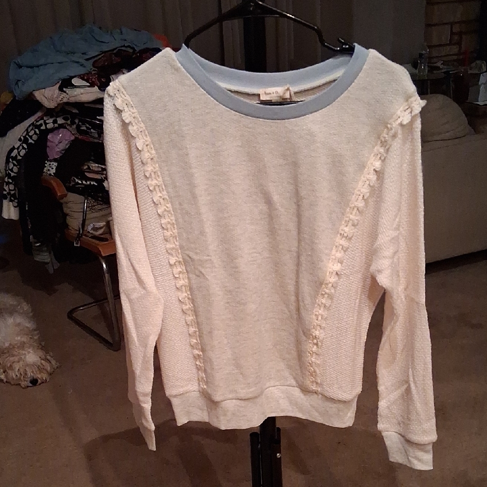 Hem & Thread Cream Sweater with Lace Details